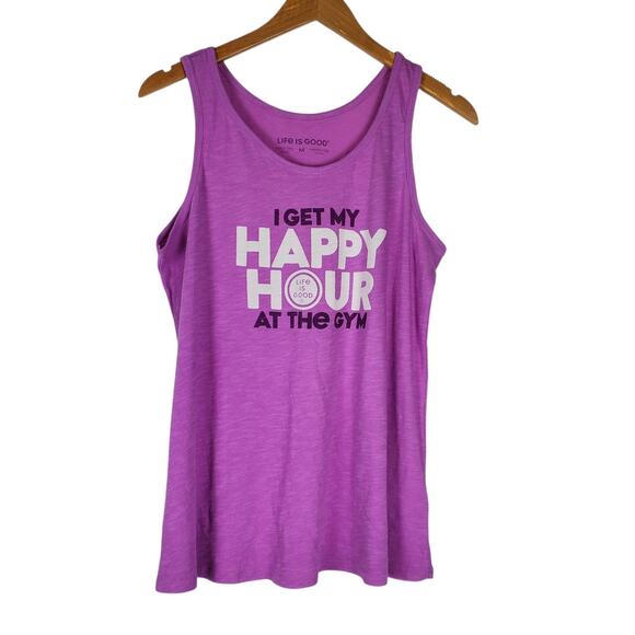 NEW LIFE IS GOOD Happy Hour At The Gym Breezy Tank Top Womens M Workout Tee - Picture 1 of 11